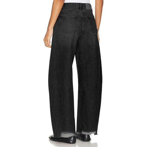 Women Baggy Wide Leg Cropped Ripped Jeans High Waist Comfortable Stretch - Picture 3 of 6